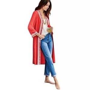 Soft Surroundings Hacienda Guazy Duster Kimono Jacket Embroidered Boho Cover Up